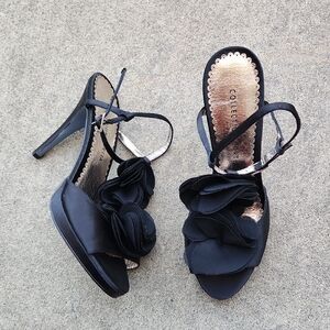 Black Floral Strap High-Heels